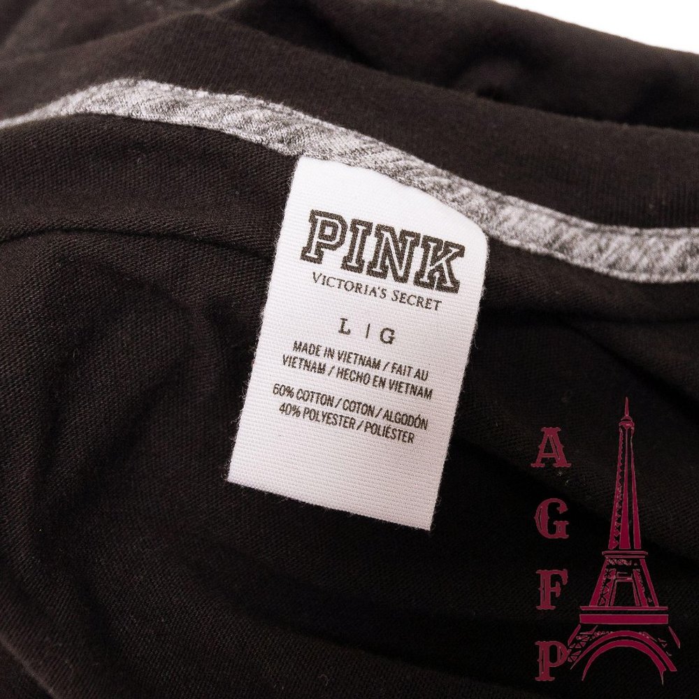 PINK VS bling Logo sequin Varsity black V neck Top - Picture 10 of 10